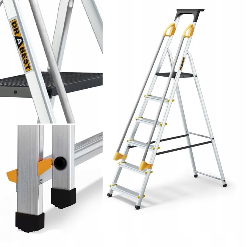 Professionelle Aluminiumleiter mit Handlauf, 6 Stufen, DRABEST, 150 kg