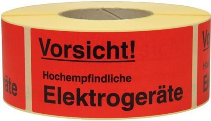 Thumbnail - Warnetiketten Maße 145x70mm Papier rot Vorsicht Hochempfindliche Elektroge