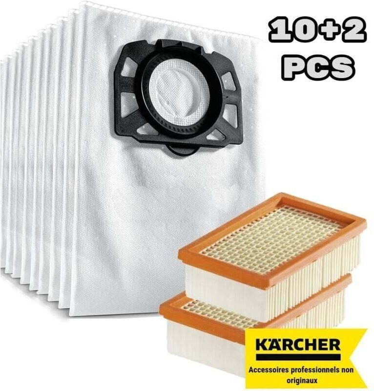 Geeignet für Kärcher WD 4, WD 5, WD 6, WD 4290 / 5200 M / 5300 M / 5600 MP Flusenfilterbeutel + Faltenfilter (Packung mi...