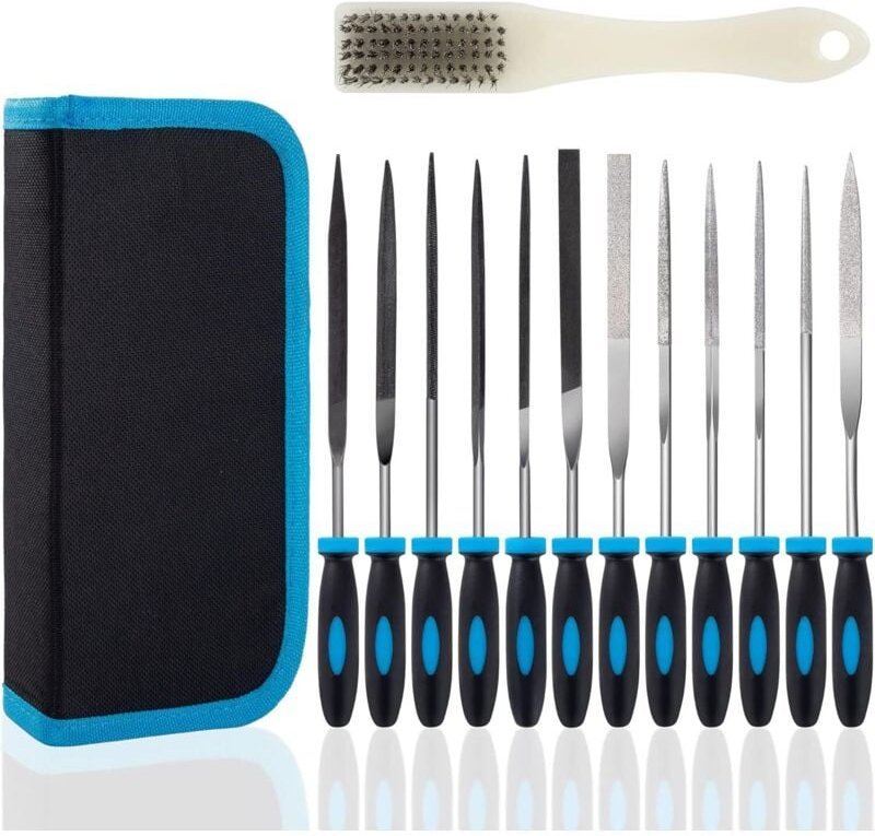 Feilen und Raspeln aus Karbonstahl/Diamant, 13 Stück, 150 mm, flach/rund/halbrund/dreieckig/Nadelfeilen für Holz, Metall...