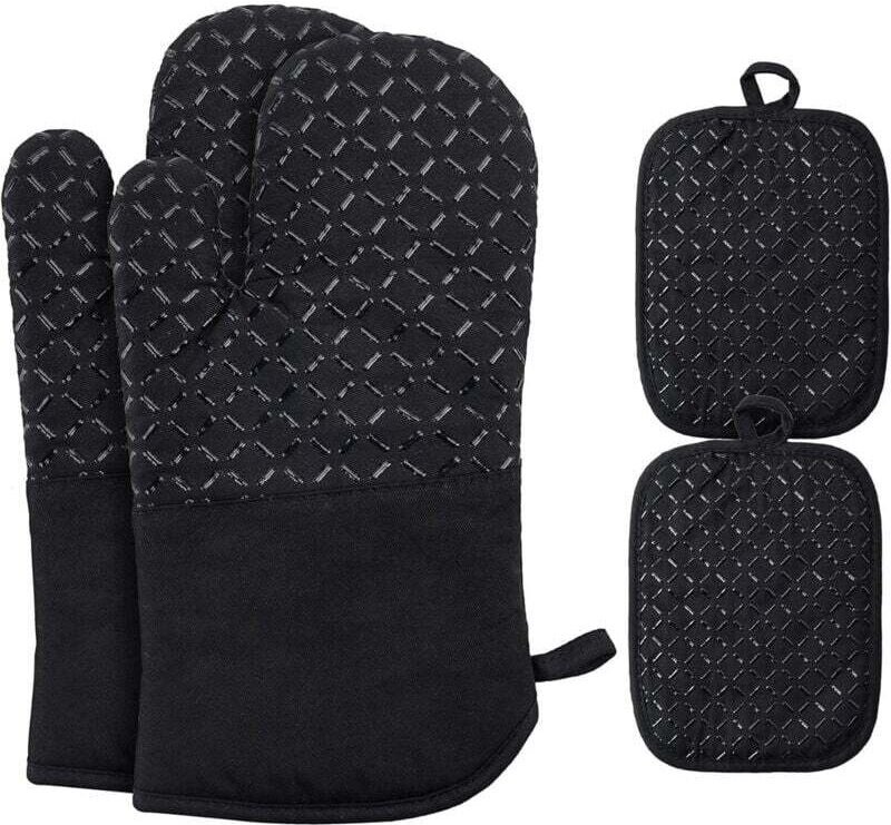 Hitzebeständige Küchenhandschuhe, Verbrennungsschutz, maximale Hitzebeständigkeit bis 500 °C, rutschfest, weiche Baumwol...