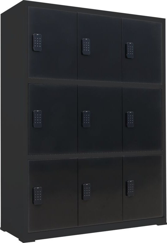 Lockerkast met digitaal cijferslot - Zwart - 112x42x150 cm - 9 lockers