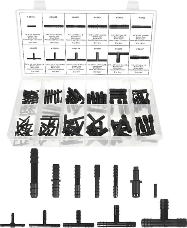 Set mit 113 Verbindungsstücken für Kfz-Vakuumschläuche, Sortiment an T-Stücken, geraden Verbindern und Reduzierstücken, ...