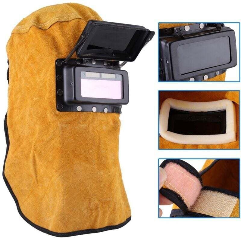 Casque de Soudeur en Cuir, Masque de Protection Respirant, Masque de Soudeur avec Verre de Sécurité
