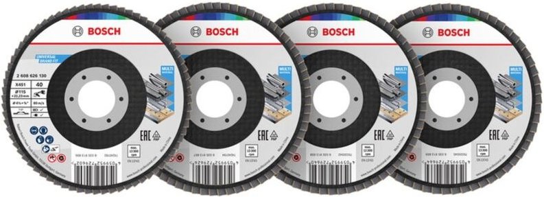 Bosch X451 Fächerschleifscheiben Set, 115 x 22,23 mm, K40/K60/K80/K120, Z27, 15-tlg.