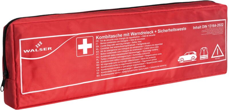 Kfz Verbandstasche rot nach din 13164:2022 inkl. Pannendreieck und Warnweste, Erste Hilfe Set Auto