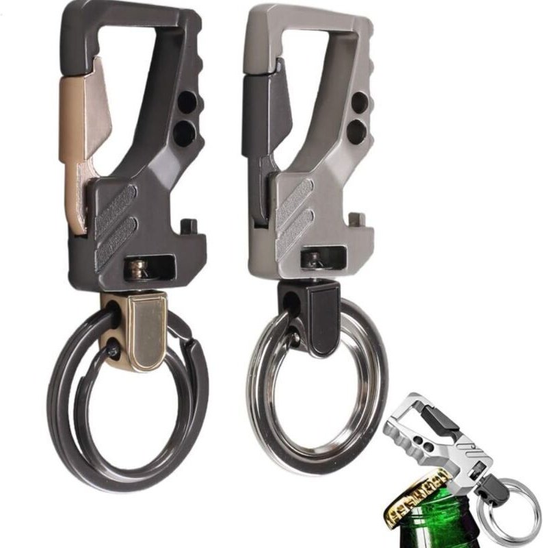 2er-Set Herren-Auto-Schlüsselanhänger, Karabiner, Flaschenöffner, Metall, Schwarz und Silber