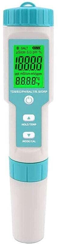 Salzgehaltsmessgerät für Pools, pH-Meter und Salzwasser-Salzgehaltsmessgerät, 5-in-1 digitales pH- und Salzgehaltsmessge...