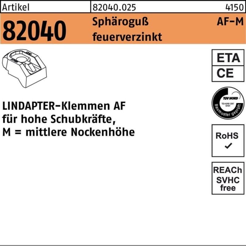 Lindapter - Klemme r 82040 mm 16 Sphäroguß feuerverzinkt