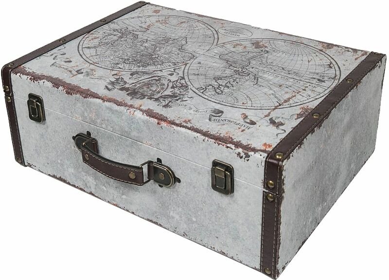 HMF - VKO101 Holzkoffer im Vintage-Design, Weltkarte, 44 x 32 x 16 cm