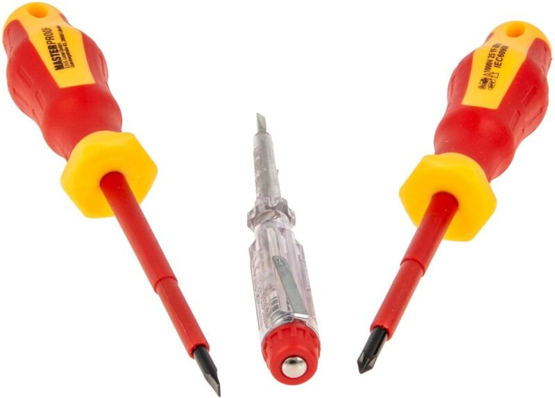 MASTERPROOF PROFESSIONAL Elektriker- Schraubendreher-Satz mit Spannungsprüfer 250 V, Schlitz/Kreuzschlitz, VDE / GS, 211...