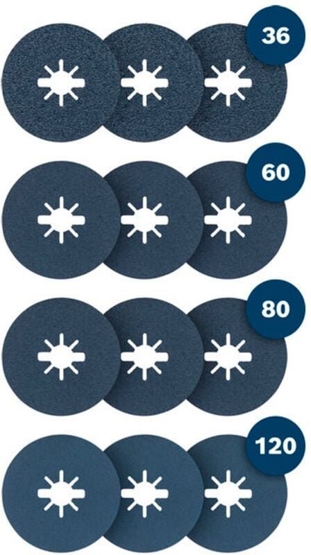 Bosch PRO R574 X-Lock Fiberschleifscheibe, 125 mm, K36/60/80/120, 12 Stk.