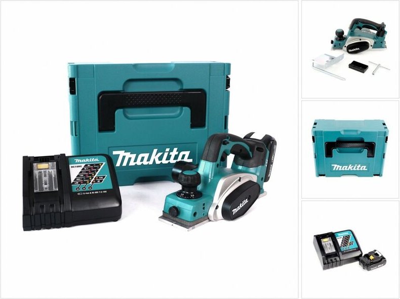 Makita DKP 180 RA1J Akku Hobel 18 V 82 mm + 1x Akku 2,0 Ah + Ladegerät + Makpac