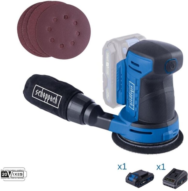 Scheppach - Exzenterschleifer 20V Akku 2.0Ah und Ladegerat ixes c-obs125-x