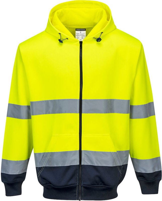 Sweat-Hi-Vis zweifarbig mit Reißverschluss und Kapuze Gelb/Navy S