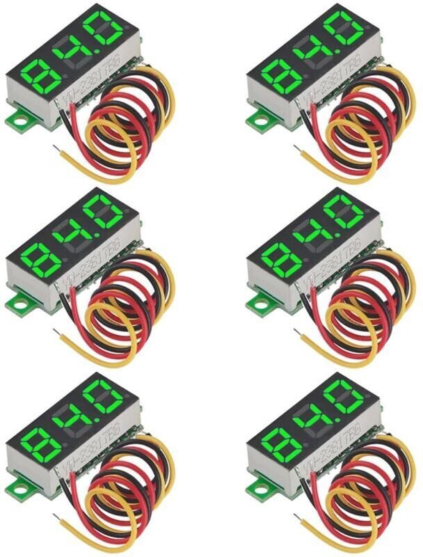 Set mit 6 Mini-Digitalvoltmetern (0,28 Zoll, 3-Leiter, DC), 0–100 V, Mini-Digitalvoltmeter-Tester, LED-Spannungsprüfer, ...