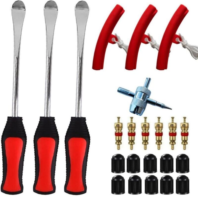 23-teiliges Reifendemontage-Set für Motorräder, Quads, Rasenmäher usw.: Reifenheber, Felgenschutz, Ventilwerkzeug, Venti...