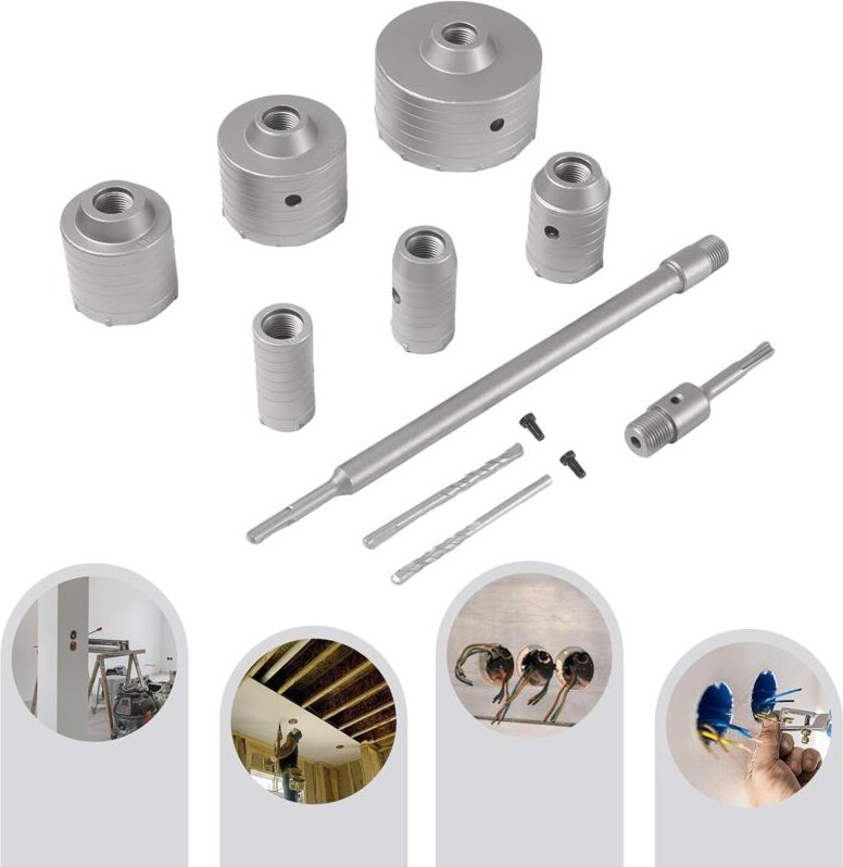 10 Stück Betonöffner mit 10 Löcherabständen im Durchmesser 110 mm, 80 mm, 65 mm, 50 mm, 40 mm, 35 mm für hohle Ziegeln, ...