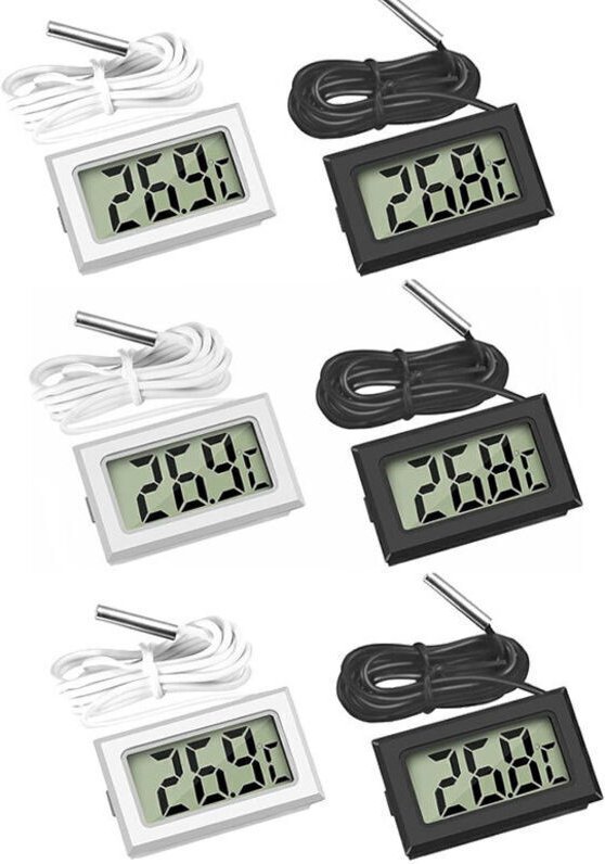 Mini-LCD-Digitalthermometer mit Temperaturfühler – 3 schwarze und 3 weiße
