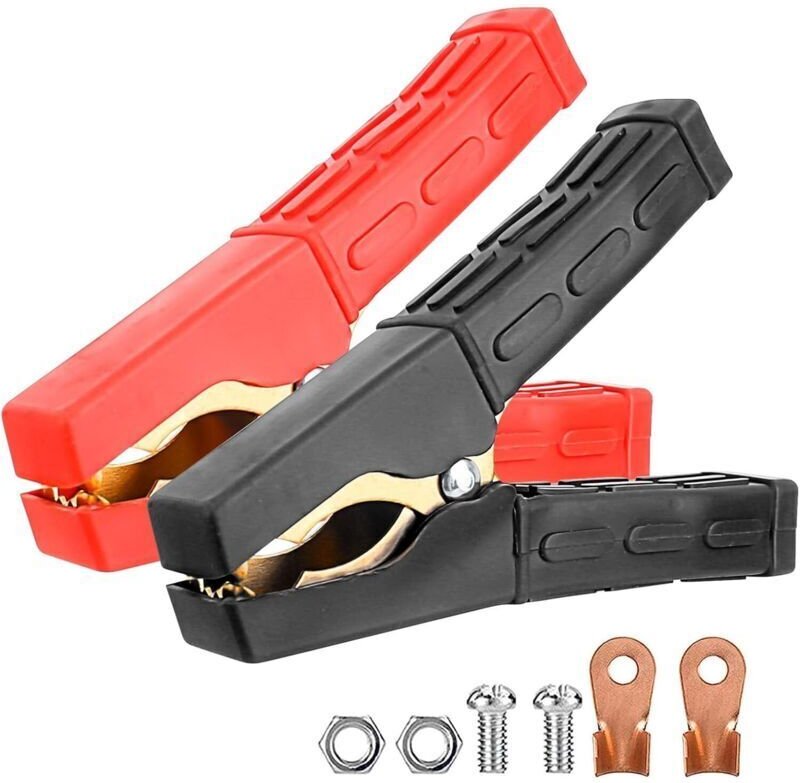 2-teiliges Set Krokodilklemmen aus Kupfer, Autobatterieklemmen, Krokodilkabelklemmen mit isolierter Ummantelung, farbcod...