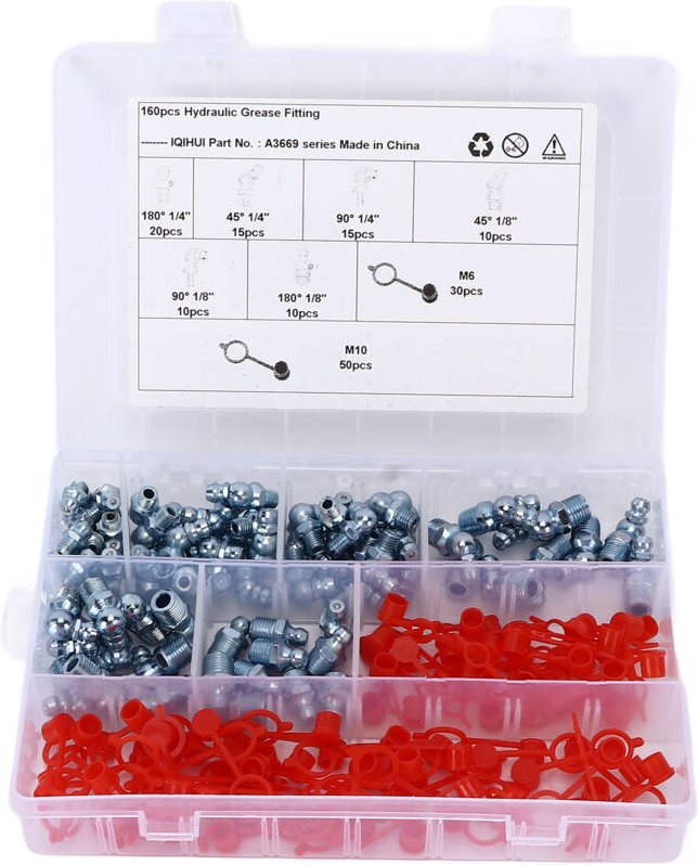 Schmiernippel, rechter Sechskant-Winkel-Schmiernippel 160 Stück/Box für Auto, LKW, Motorrad.