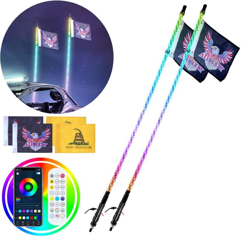 VEVOR 2 Stk. Peitschenlicht, LED-Peitschenlicht mit APP- und RF-Fernbedienung, 121,92 cm Wasserdichte 360°-Spiral-RGB-Pe...