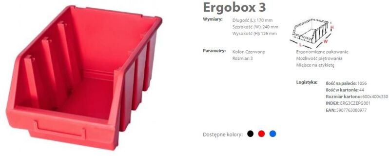 1 x Ergo L+ Rot Stapelboxen de Aufbewahrungsbox de Kunststoff 170x240x126