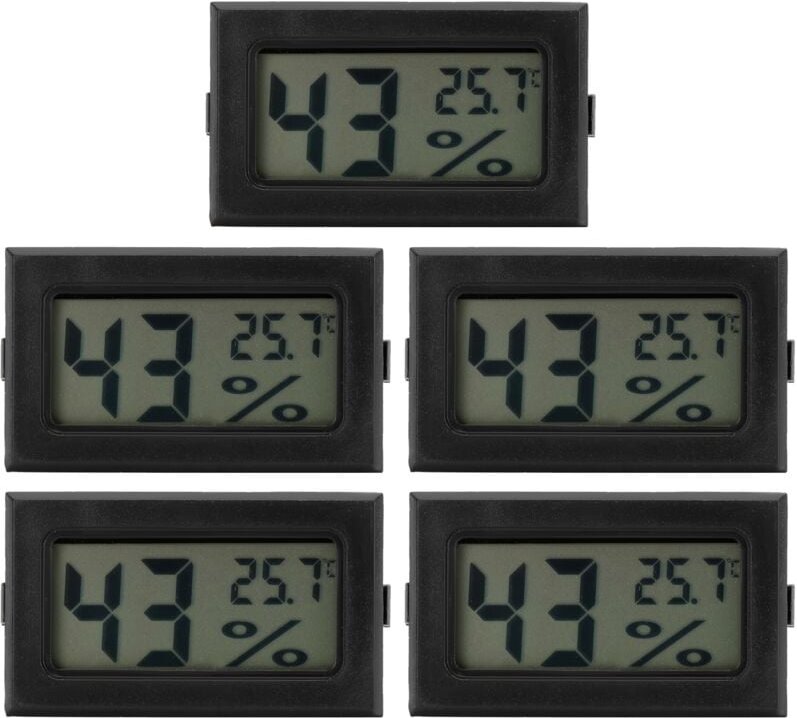 5-teiliges Mini-Thermometer-Hygrometer mit LCD-Anzeige für Innenräume, Büro und Zuhause, Schwarz