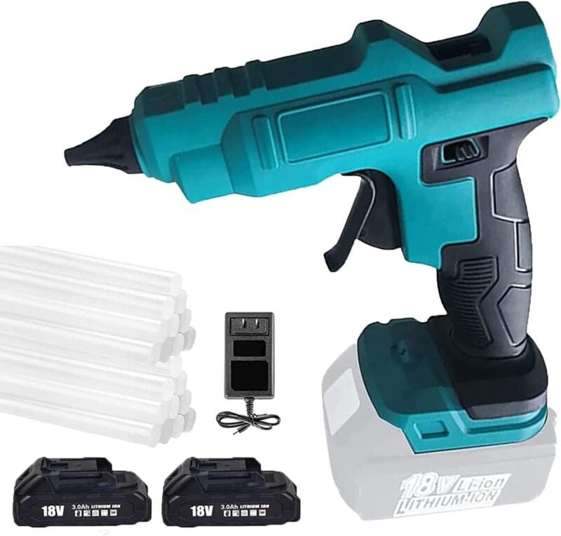 Klebepistole, Heißklebstoff elektrischer Auslöser Klebstoff Handwerk 10 Klebestifte,+ 2x 3000mAh Batterie + Schnellladeg...