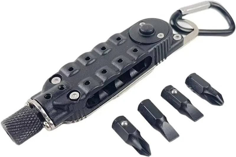 Multifunktionaler Schraubendreher-Schlüsselanhänger – Mini-EDC-Camping-Werkzeug mit LED-Licht und Flaschenöffner