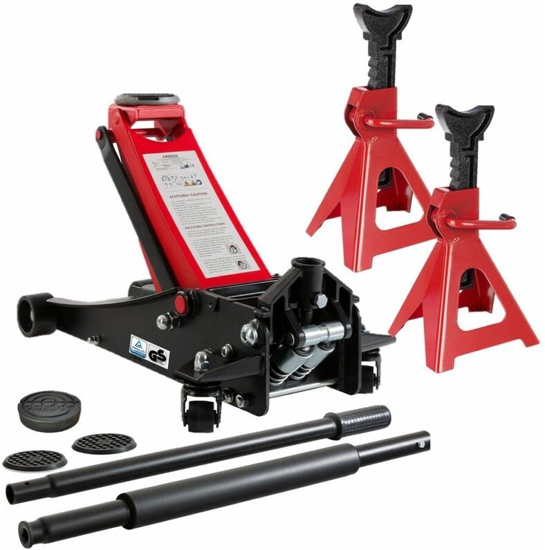 AREBOS 3T Hydraulischer Rangierwagenheber flach 2X Unterstellbock 3 Tonnen Tragkraft 3 Auflagen Rangierwagenheber für We...