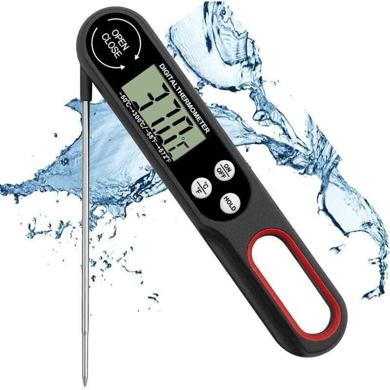 Faltbares Fleischthermometer, digitales Küchenthermometer mit großem LCD-Display und faltbarer Sonde zum Grillen, Kochen...