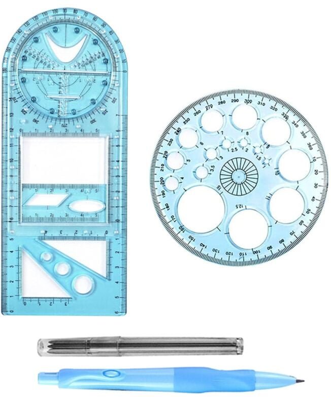 Tlily - Multifunktionales geometrisches Lineal, Zeichenschablonen-Messwerkzeug, Entwurfslineale für das Schulbüro mit Bl...