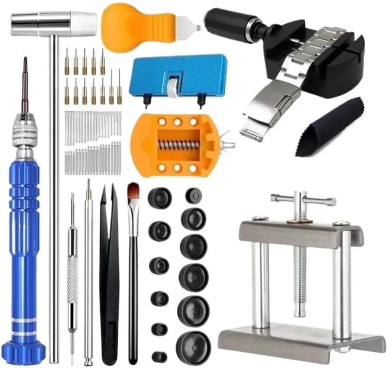 Uhrmacherwerkzeug + Uhrenpresse, Werkzeug zum Batteriewechsel, Werkzeug zum Kürzen von Uhrenarmbändern, Werkzeug zum Öff...