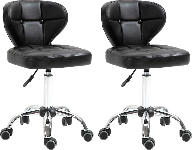 HOMCOM 2er-Set Arbeitshocker mit Rückenlehne Rollhocker aus Kunstleder Drehhocker mit Lehne Kosmetikhocker Rollhocker Bü...
