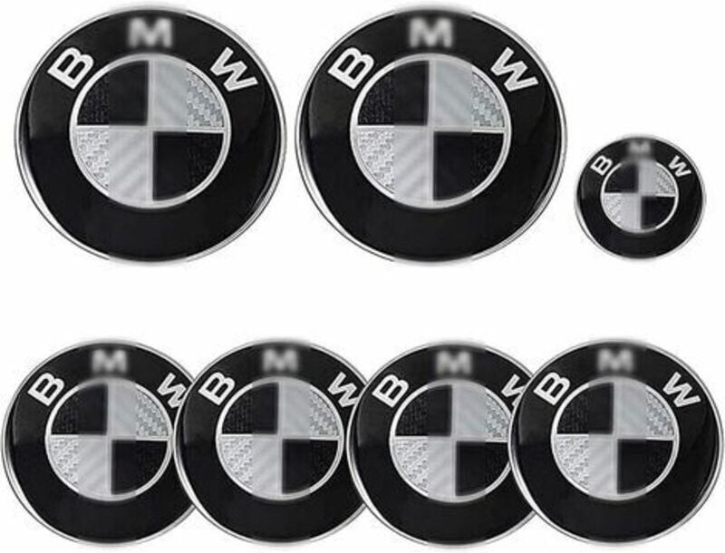 OAAO 7-teiliges Auto-Emblem-Set für Motorhaube und Kofferraum – BMW-W 82mm, Radzierblenden 68mm, Lenkrad-Emblem 45mm, pa...
