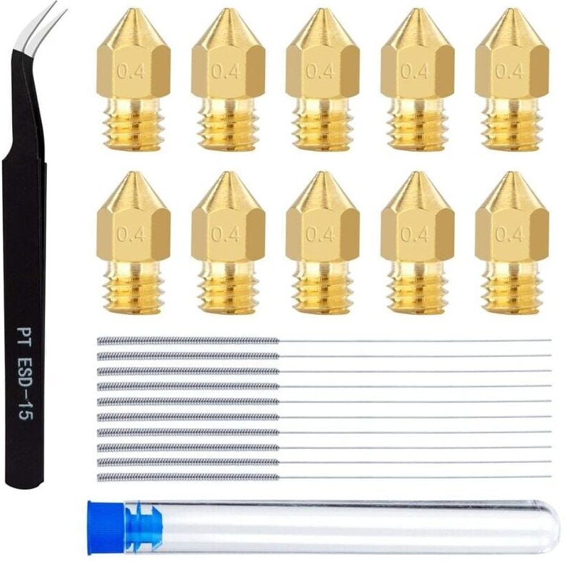 Mumu - Druckerdüsen, 0,4 mm, 3D-MK8-Extruder, Messingdüse mit Pinzette und Reinigungsnadeln, kompatibel für Creality CR-...