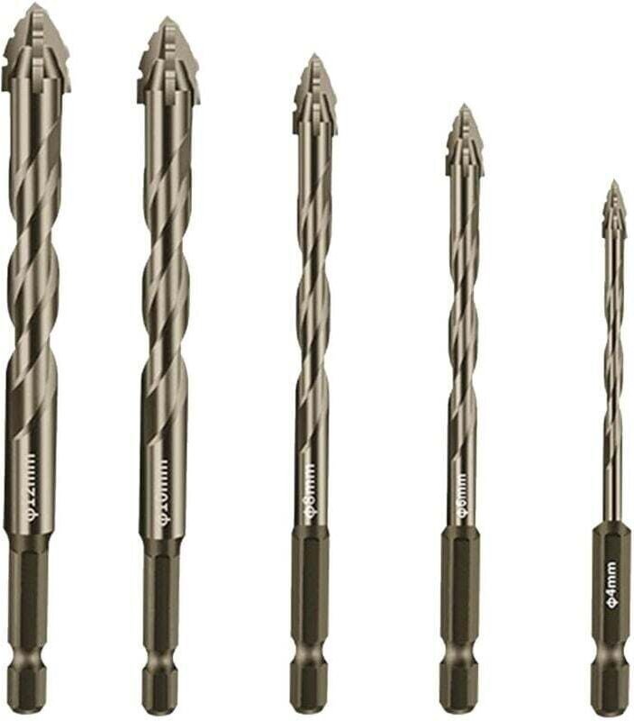 Forets hélicoïdaux excentriques robustes, jeu de 5 forets pour maçonnerie, adaptés au béton, au verre, à la brique, au c...
