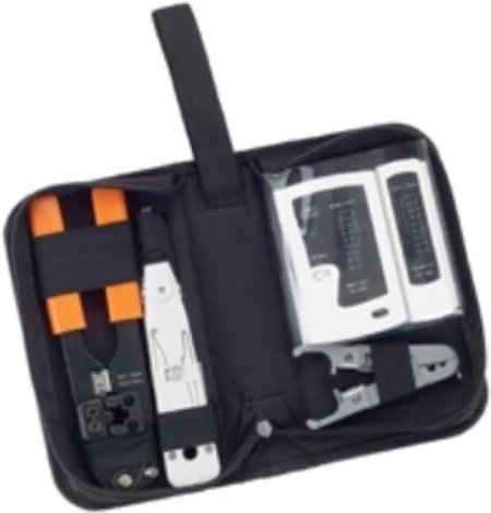 Netzwerk-Werkzeugsatz - Crimpzange + Abisolierzange + Prüfgerät + Krone-Inserter + Transportkoffer - Equip