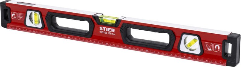 Premium Wasserwaage, mit Magnet und drei Libellen, 600 mm, 0,5 mm/m, vertikal und horizontal messen, Spiegel-Lotlibelle,...