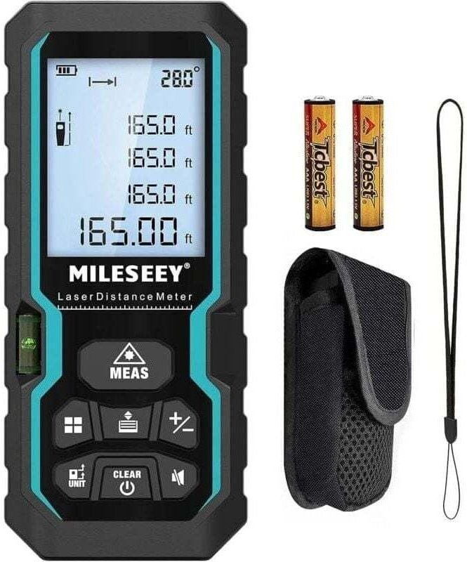 Digitaler Laser-Entfernungsmesser, 50 m/165 ft Lasermessung mit elektronischer Wasserwaage und LCD-Hintergrundbeleuchtun...