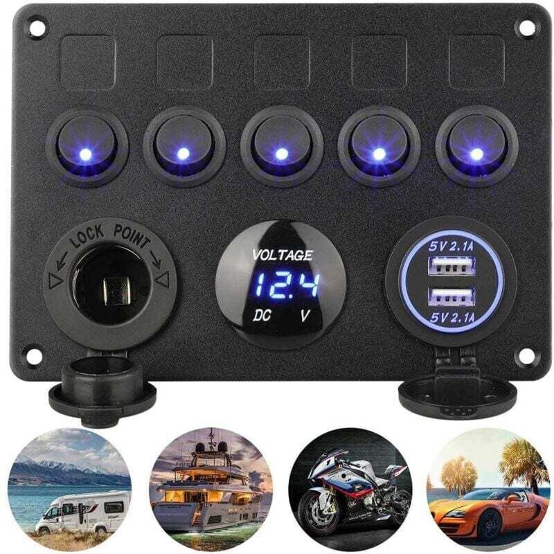 Gang Wippschalter Panel Wasserdicht Auto Boot Dual USB DC 12V/24V LED Lkw Anhänger Marine Fahrzeuge SUV Camper