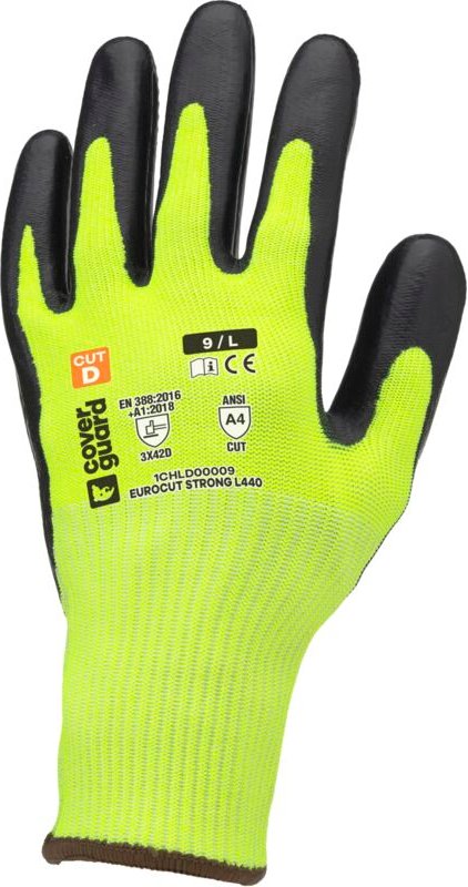 Pack mit 10 Paar Schnittschutzhandschuhe EUROCUT STRONG L440 GRIP – Neon Gelb Größe 11