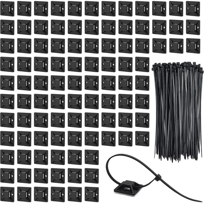 100er-Pack selbstklebende Kabelbinder und Clips. Selbstklebende Kabelclips. Selbstklebende Kabelbinder für Büro und Zuha...