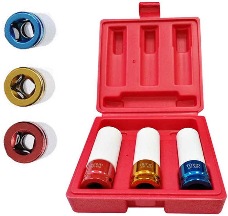 3-tlg Schlagschrauber - 1/2' Nüsse Kraft-Schoneinsätze Steckschlüssel-Satz 17/19/21mm (3-tlg) - Uisebrt