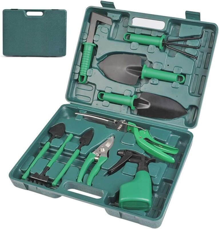 10-teiliges Gartenwerkzeug-Set, rostfreie Schaufel und Gartenschere für die Gartenarbeit im Freien, Egge, Wassersprüher ...