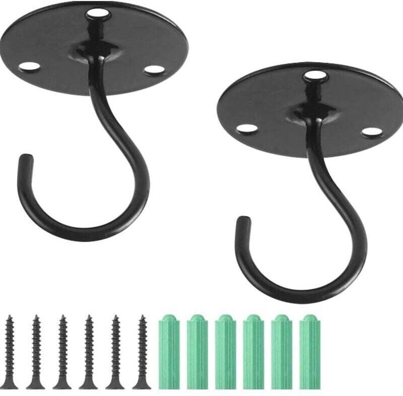 4-teiliger schwarzer Eisen-Deckenhaken, Balkon-Blumenkorbhaken, Wandhaken, Kleider-Blumenkorbhaken, einfacher schwarzer ...