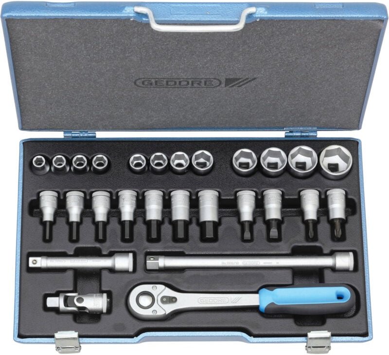 Gedore - Steckschlüssel-Satz 1/2' 27-tlg 6-kant 10-30mm, 19 IMU-10, 6139750
