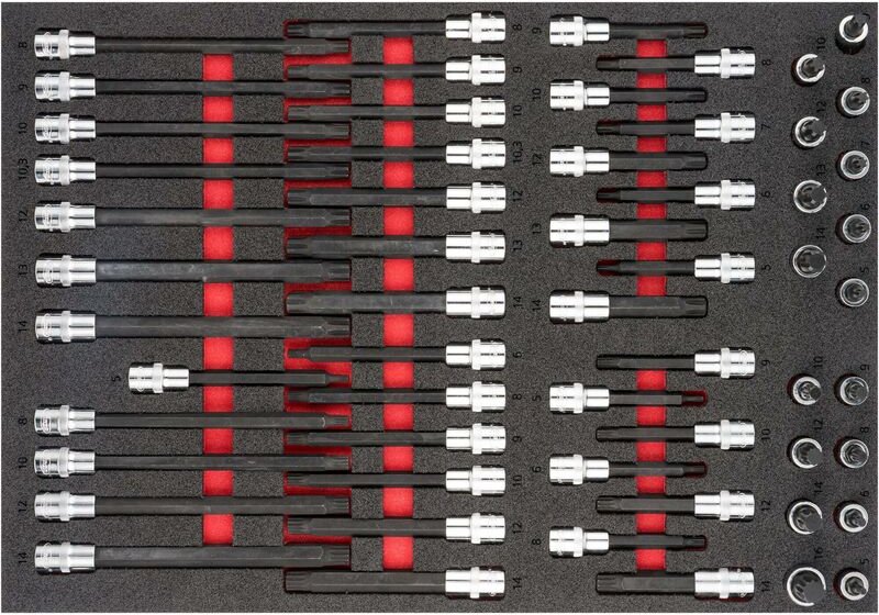 Schraubendreher-Einsatz Satz, M5 - M16, Anzahl Werkzeuge: 58, in 2K Weichschaum-Einlage - Vigor