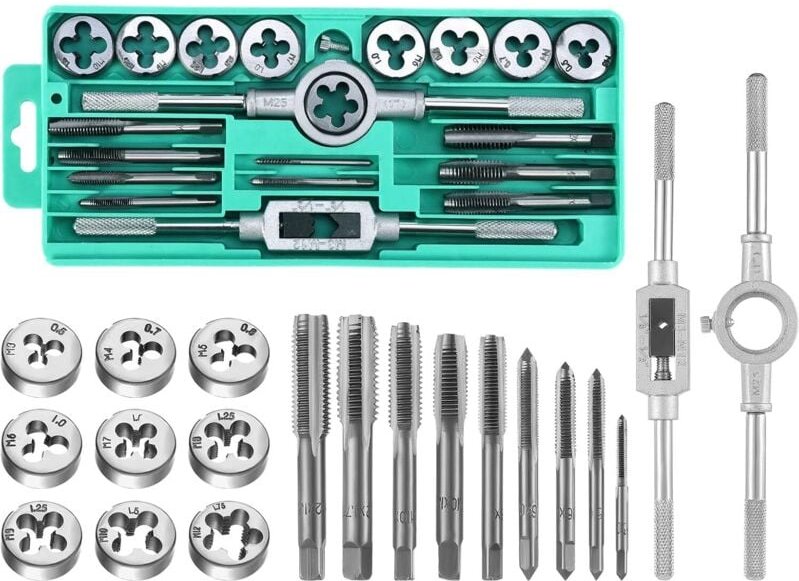 20-teiliges Gewindebohrer- und Schneideisen-Set M3-M12, Gewindebohrer- und Schneideisen-Set, Gewindeschneidwerkzeug-Set,...